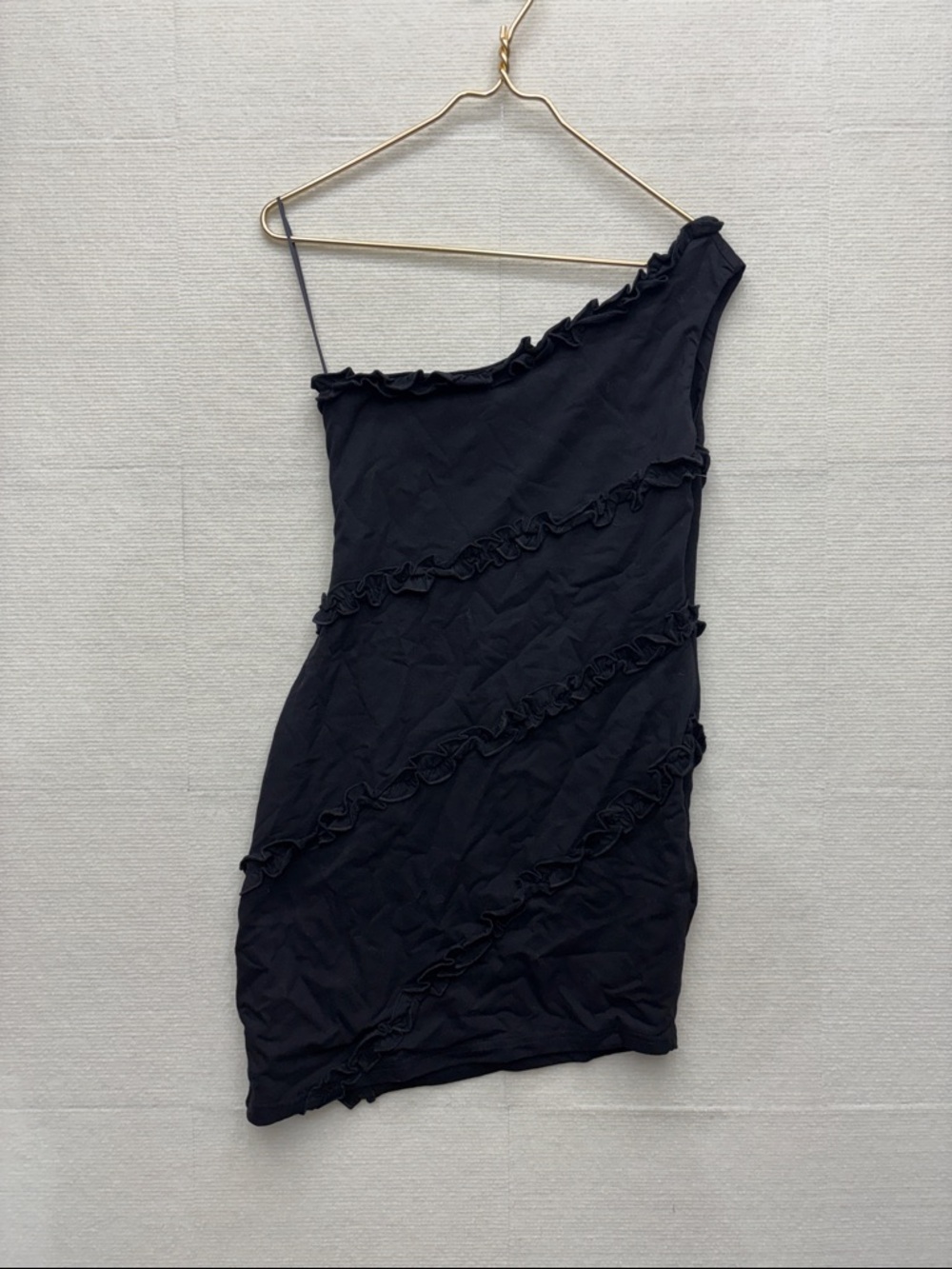 New More To Come | medium One-Shoulder Black Ruffle Bodycon Dress